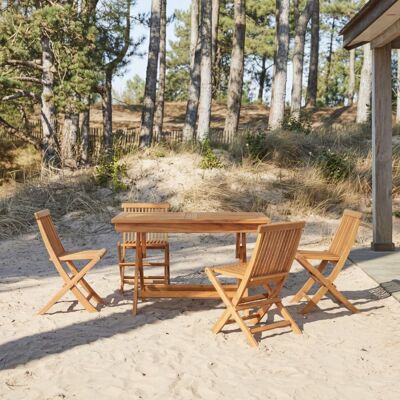 Tikamoon Conjunto de jardín de acacia maciza con 4 sillas Tikamoon Conjunto de jardín de acacia maciza con 4 sillas
