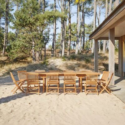 Tikamoon Conjunto de jardín rectangular de acacia maciza con 12 sillas Tikamoon Conjunto de jardín rectangular de acacia maciza con 12 sillas