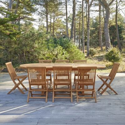 Tikamoon Conjunto de jardín oval de acacia maciza con 8 sillas Tikamoon Conjunto de jardín oval de acacia maciza con 8 sillas