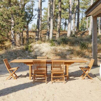 Tikamoon Conjunto de jardín rectangular de acacia maciza con 6 sillas Tikamoon Conjunto de jardín rectangular de acacia maciza con 6 sillas