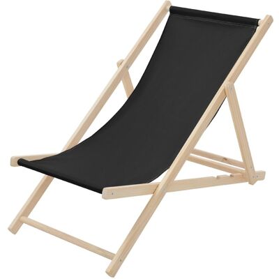 ECD Germany Silla de playa negra madera de pino tejido oxford carga hasta 120kg ECD Germany Silla de playa negra madera de pino tejido oxford carga hasta 120kg