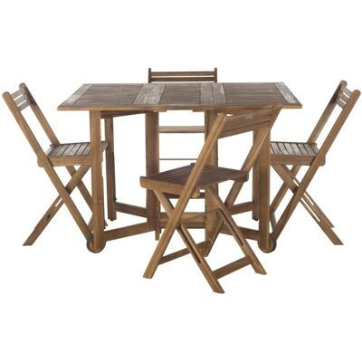 Safavieh Conjunto de mesa y sillas para exteriores de madera de acacia beige Safavieh Conjunto de mesa y sillas para exteriores de madera de acacia beige