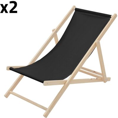 ECD Germany 2x silla de playa negra madera de pino tejido oxford carga hasta 120kg ECD Germany 2x silla de playa negra madera de pino tejido oxford carga hasta 120kg