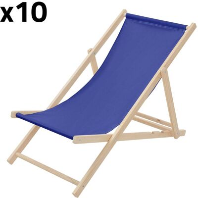 ECD Germany 10x sillas de playa azul oscuro madera pino tejido oxford carga 120kg ECD Germany 10x sillas de playa azul oscuro madera pino tejido oxford carga 120kg