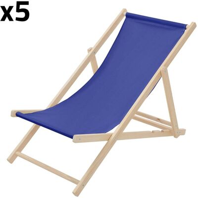 ECD Germany 5x sillas de playa azul oscuro madera pino tejido oxford carga 120kg ECD Germany 5x sillas de playa azul oscuro madera pino tejido oxford carga 120kg