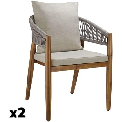 Tectake 2 sillas, madera maciza de acacia, de comedor, beis grisáceo Tectake 2 sillas, madera maciza de acacia, de comedor, beis grisáceo
