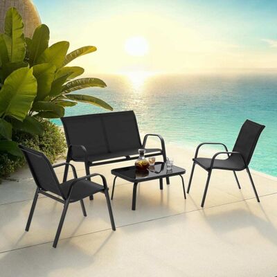 Tectake Conjunto de jardín, 4 personas, 2 sillas con banco y mesa, negro Tectake Conjunto de jardín, 4 personas, 2 sillas con banco y mesa, negro