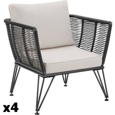 Tectake 4 sillones de jardín polirratán, diseño cuerda, 75,5x67x71, antracita Tectake 4 sillones de jardín polirratán, diseño cuerda, 75,5x67x71, antracita