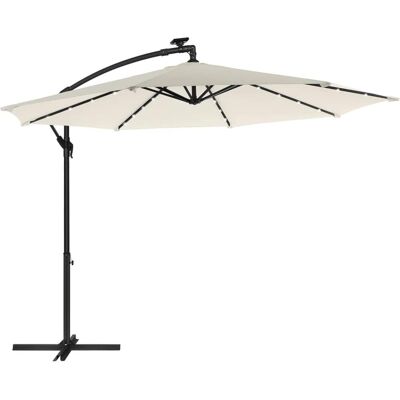 SONGMICS Sombrilla de 300 cm con 32 luces y base para balcón de color beige SONGMICS Sombrilla de 300 cm con 32 luces y base para balcón de color beige