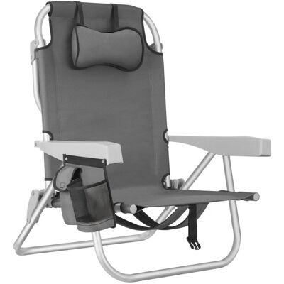 Tectake Silla de playa, plegable y ajustable, con función de mochila, gris Tectake Silla de playa, plegable y ajustable, con función de mochila, gris
