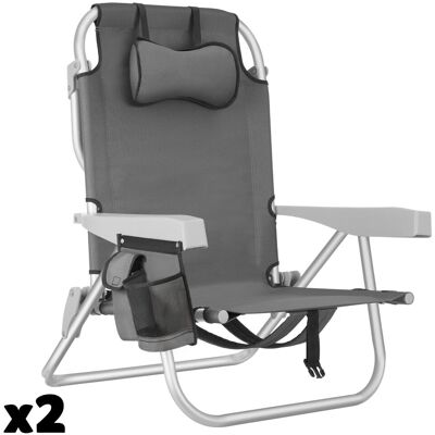 Tectake 2 sillas de playa, plegable y ajustable, con función de mochila, gris Tectake 2 sillas de playa, plegable y ajustable, con función de mochila, gris