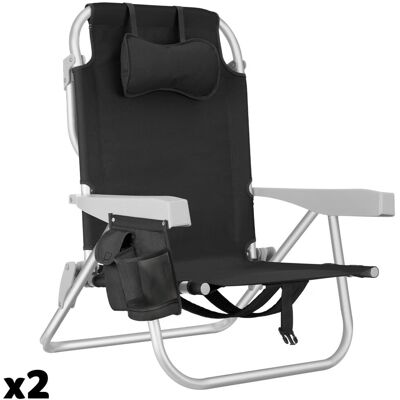 Tectake 2 sillas de playa, plegable y ajustable, con función de mochila, negro Tectake 2 sillas de playa, plegable y ajustable, con función de mochila, negro