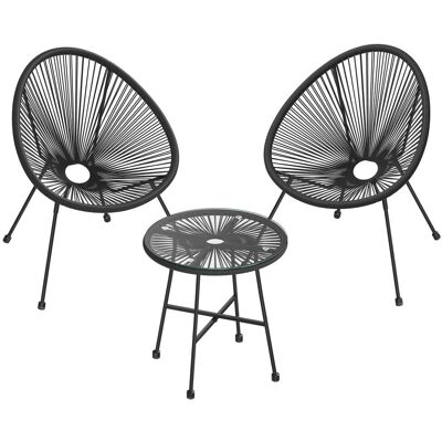 SONGMICS Conjunto de muebles de jardín con mesa de cristal y 2 sillas de negro SONGMICS Conjunto de muebles de jardín con mesa de cristal y 2 sillas de negro