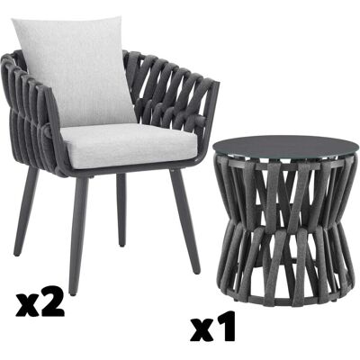 Tectake Conjunto 3 piezas mesa 2 sillas jardín rope antracita lugano Tectake Conjunto 3 piezas mesa 2 sillas jardín rope antracita lugano
