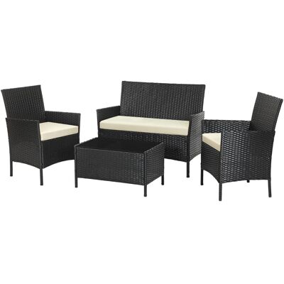 SONGMICS Conjunto de muebles de jardín de ratán de color negro SONGMICS Conjunto de muebles de jardín de ratán de color negro