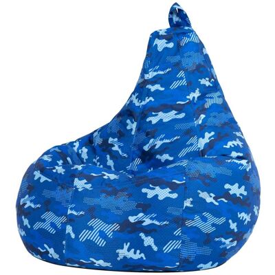 Icon Puf infantil con respaldo alto estampado de camuflaje azul Icon Puf infantil con respaldo alto estampado de camuflaje azul