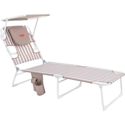 Flamingueo Tumbona plegable parasol aluminio poliéster beige Flamingueo Tumbona plegable parasol aluminio poliéster beige