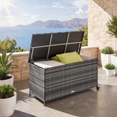 Tectake Caja de exterior, poliratán, aluminio uv resistente, 253 litros, gris Tectake Caja de exterior, poliratán, aluminio uv resistente, 253 litros, gris