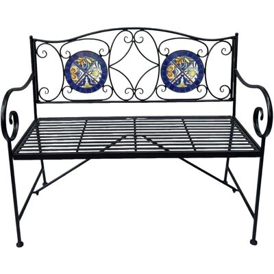 Axi Banco de jardín de mosaico, azul/amarillo, 2 plazas, 107 x 54 x 92 cm Axi Banco de jardín de mosaico, azul/amarillo, 2 plazas, 107 x 54 x 92 cm