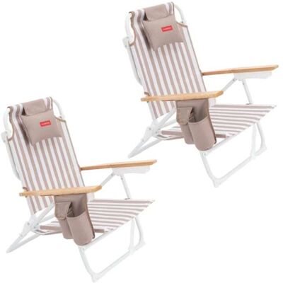 Flamingueo Pack de 2 sillas de playa plegables Beige Flamingueo Pack de 2 sillas de playa plegables Beige