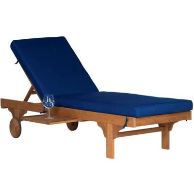 Safavieh Silla lounge exterior madera natural/navy con mesa auxiliar Safavieh Silla lounge exterior madera natural/navy con mesa auxiliar