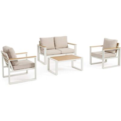Bizzotto Sillón de aluminio de Polywood y Spunpoly, blanco/beige Bizzotto Sillón de aluminio de Polywood y Spunpoly, blanco/beige