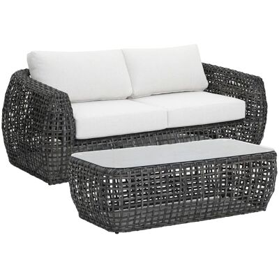 Unique Conjunto de salón para jardín resina gris antracita Unique Conjunto de salón para jardín resina gris antracita