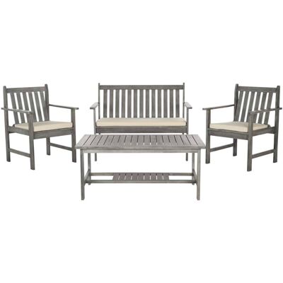 Safavieh Conjunto de exterior de madera de acacia gris neutro Safavieh Conjunto de exterior de madera de acacia gris neutro