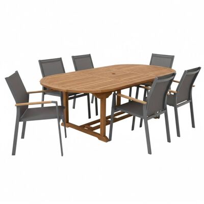 Axi Conjunto de jardín - 6 personas - mesa ovalada - teca - antracita Axi Conjunto de jardín - 6 personas - mesa ovalada - teca - antracita