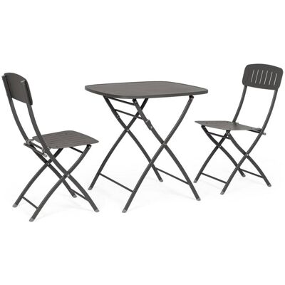 Bizzotto Conjunto de mesa plegable y 2 sillas de acero antracita Bizzotto Conjunto de mesa plegable y 2 sillas de acero antracita
