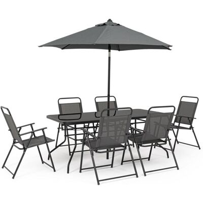 Bizzotto Conjunto de mesa y 6 sillas antracita y textilene con sombrilla Bizzotto Conjunto de mesa y 6 sillas antracita y textilene con sombrilla
