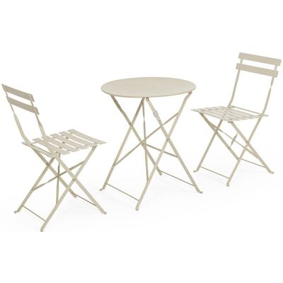 Bizzotto Conjunto de mesa plegable y 2 sillas de acero bege Bizzotto Conjunto de mesa plegable y 2 sillas de acero bege