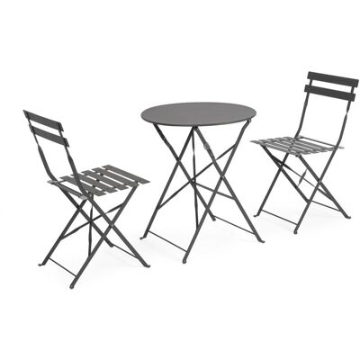 Bizzotto Conjunto de mesa plegable y 2 sillas de acero antracita Bizzotto Conjunto de mesa plegable y 2 sillas de acero antracita