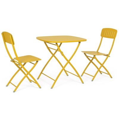 Bizzotto Juego de mesa plegable y 2 sillas de acero amarillo Bizzotto Juego de mesa plegable y 2 sillas de acero amarillo