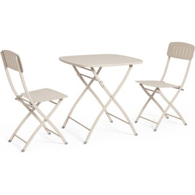 Bizzotto Conjunto de mesa plegable y 2 sillas de acero bege Bizzotto Conjunto de mesa plegable y 2 sillas de acero bege