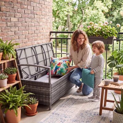 Tectake Banco de jardín poliratán dos plazas 140x60x75cm resistente impe, gris Tectake Banco de jardín poliratán dos plazas 140x60x75cm resistente impe, gris
