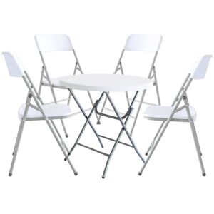 LolaHome Conjunto de mesa y 4 sillas de jardín plegables de HDPE blanco