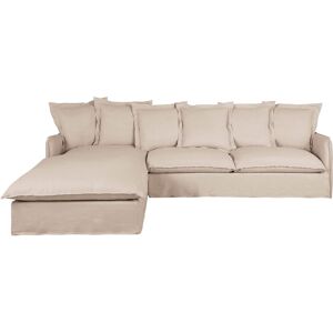 Maisons du Monde Sofá esquinero izquierdo convertible de 4/5 plazas efecto lino arrugado beige, colchón 6 cm