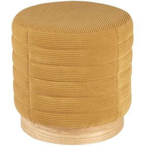 Koketto Home Puff mostaza efecto pana con base de chapa en madera natural