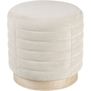 Koketto Home Puff beige efecto pana con base de chapa en madera natural