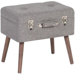 LolaHome Puff arcón maleta gris de tela y madera de 50x35x45 cm