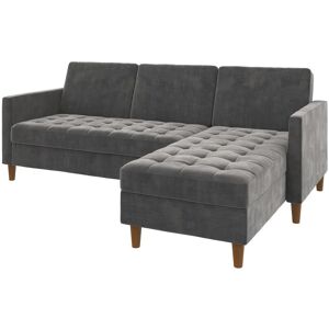 Dorel Home Sofá cama 3 plazas con chaise lounge en chemille gris oscuro