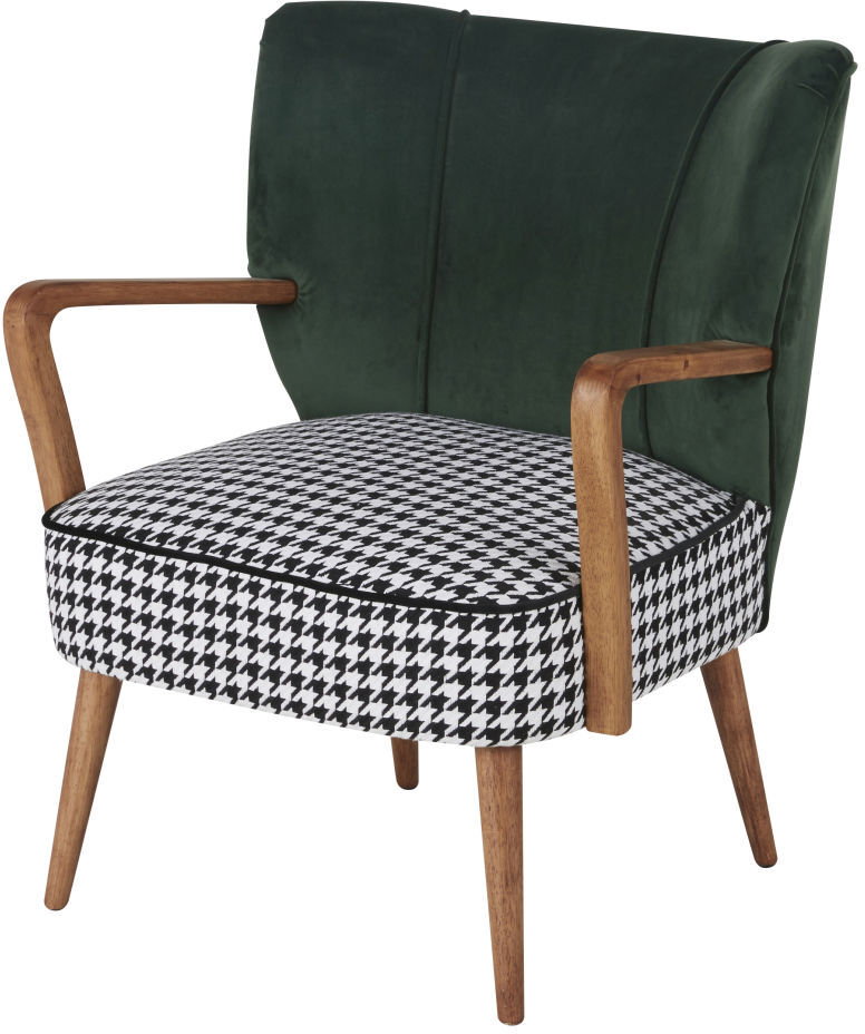 Maisons du Monde Sillón vintage de terciopelo verde con estampado de pata de gallo