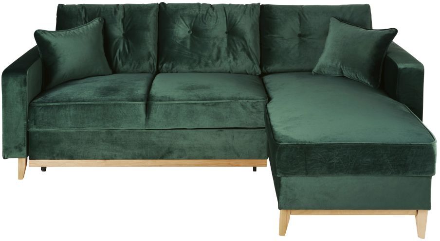 Maisons du Monde Sofá esquinero escandinavo convertible, 4/5 plazas, terciopelo verde