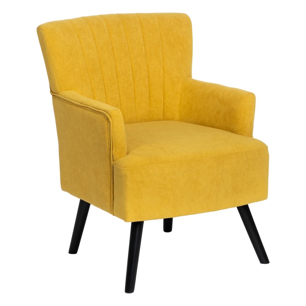 LolaHome Sillón con franjas amarillo tapizado de terciopelo y madera