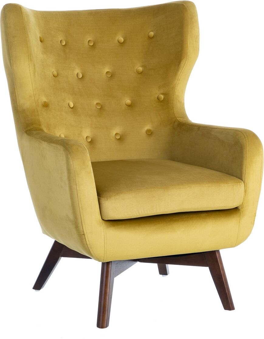 LolaHome Sillón amarillo orejero de terciopelo y madera de 75x83x103cm