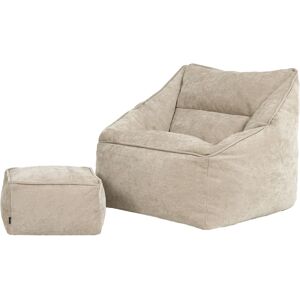 Icon Sillón puf y reposapiés cuadrado de chenilla texturada beige Icon Sillón puf y reposapiés cuadrado de chenilla texturada beige