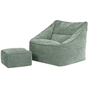 Icon Sillón puf y reposapiés cuadrado de chenilla texturada verde salvia Icon Sillón puf y reposapiés cuadrado de chenilla texturada verde salvia