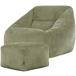 Icon Puf sillón con reposapiés cuadrado en pana verde salvia Icon Puf sillón con reposapiés cuadrado en pana verde salvia