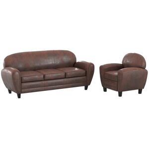 Rendez-Vous Déco Pack de sofá y sillón marrón envejecido 4 plazas Rendez-Vous Déco Pack de sofá y sillón marrón envejecido 4 plazas